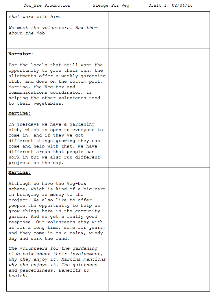 Documentary: First Script Draft