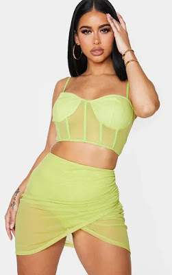 Shape lime mesh wrape front bodysuit