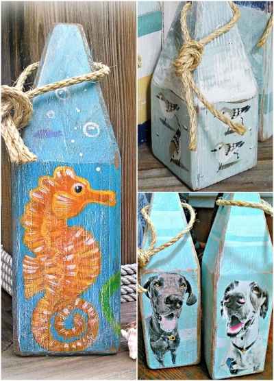 Painted Wood Buoys for Home Decor