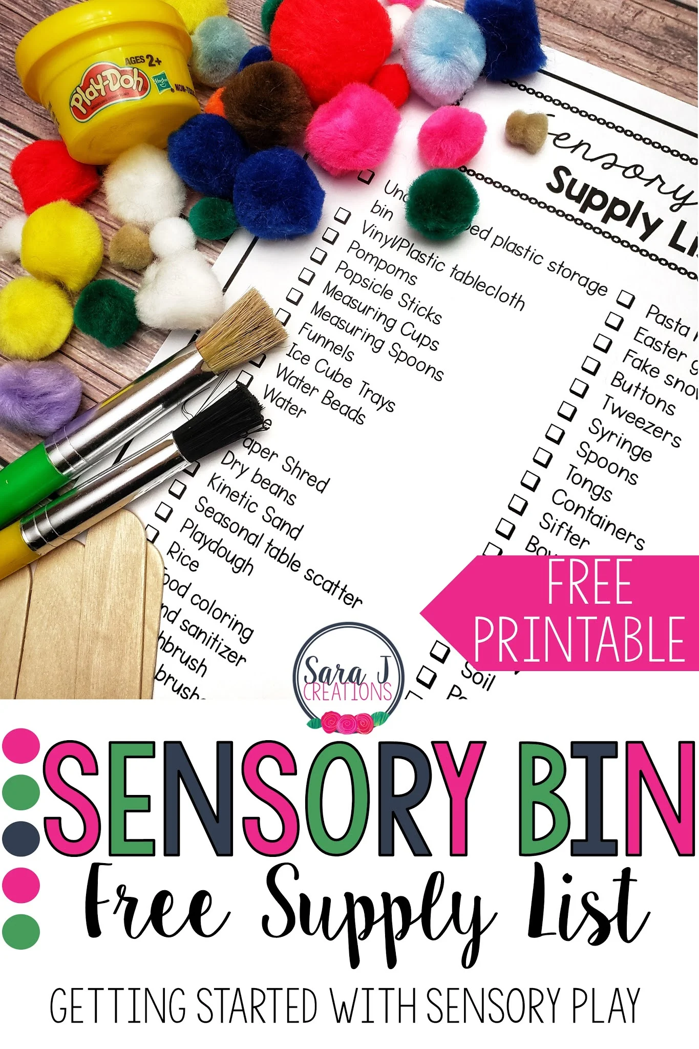Free supply list to help you get started with sensory bins for your babies, toddlers or preschoolers.