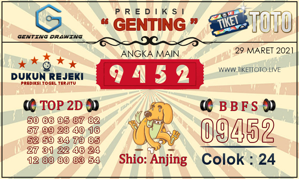 Prediksi Togel GENTING DRAWING TIKETTOTO 29 MARET 2021