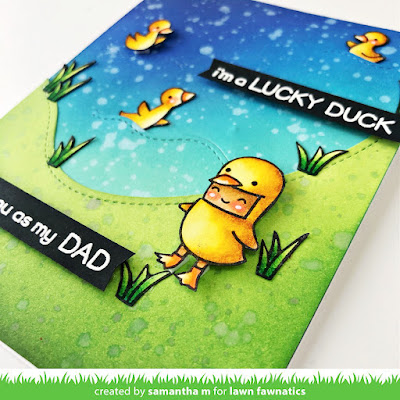 Lucky Duck Father's Day Card by Samantha Mann for Lawn Fawnatics Challenge, Spring Mood Board, Distress Inks, Lawn Fawn, Ink Blending, Card Making, DIY Cards, Handmade Cards, Father's Day Card, #lawnfawnaticschallenge #lawnfawnatics #lawnfawn #fathersday #ducks #cardmaking