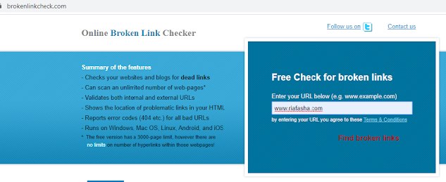 situs untuk mengecek broken link yaiatu brokennlink checker