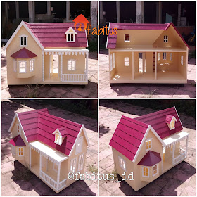 Rumah Boneka Barbie Villa Panjang Krem Merah