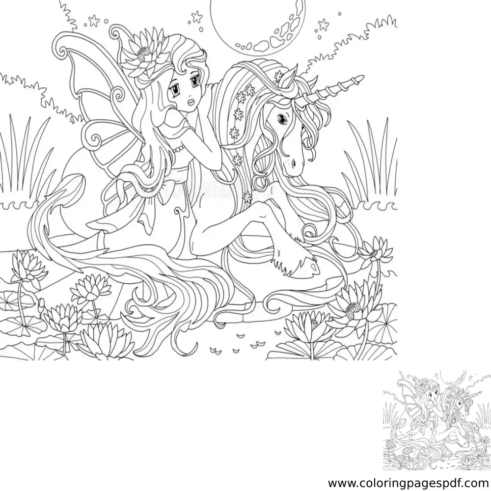 Coloring Page Of A Unicorn With His Female Owner