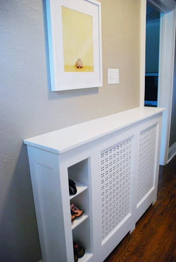 DIY Radiator Cover with storage cubbies, homemade radiator cover, easy diy radiator cover idea