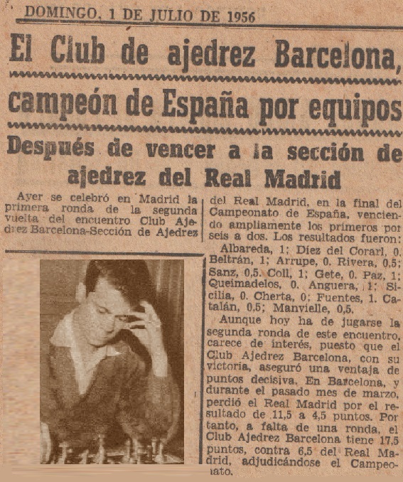 El Club Ajedrez Barcelona campeón de España por equipos 1956