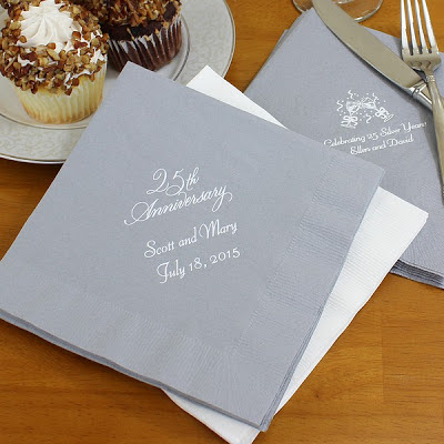 Personalized 25th anniversary party napkins