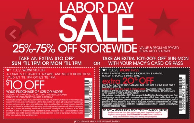 Macy&#39;s Labor Day Coupons: Save $10 Off $25