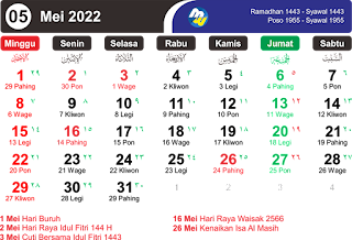 Kalender bulan mei 2022