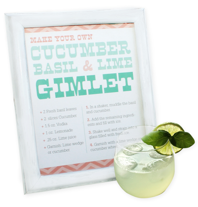 FREEBIES // CUCUMBER, BASIL &#038; LIME GIMLET &#8211; PRINTABLE DRINK TENT, Oh So Lovely Blog