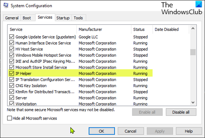 Habilitar o deshabilitar la configuración del sistema del servicio auxiliar de IP