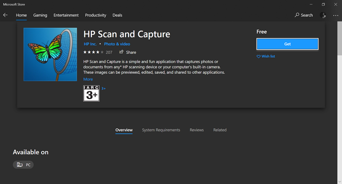 Microsoft Store의 HP Scan and Capture