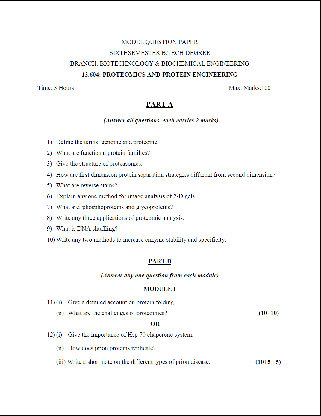 Kerala University B Tech Proteomics And Protein Engineering 2016
