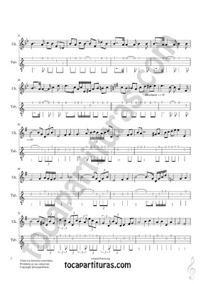 Hoja 2  Ukelele Tablatura y Partitura de Meditación Punteo Tablature Sheet Music for Ukelele Tabs Music Scores PDF/MIDI de Ukelele