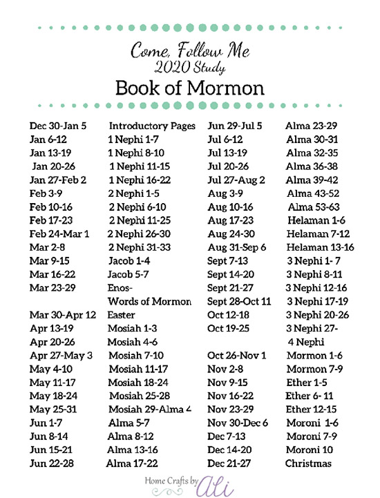 Free Printable 2020 Study Page for Come, Follow Me Book of Mormon Reading