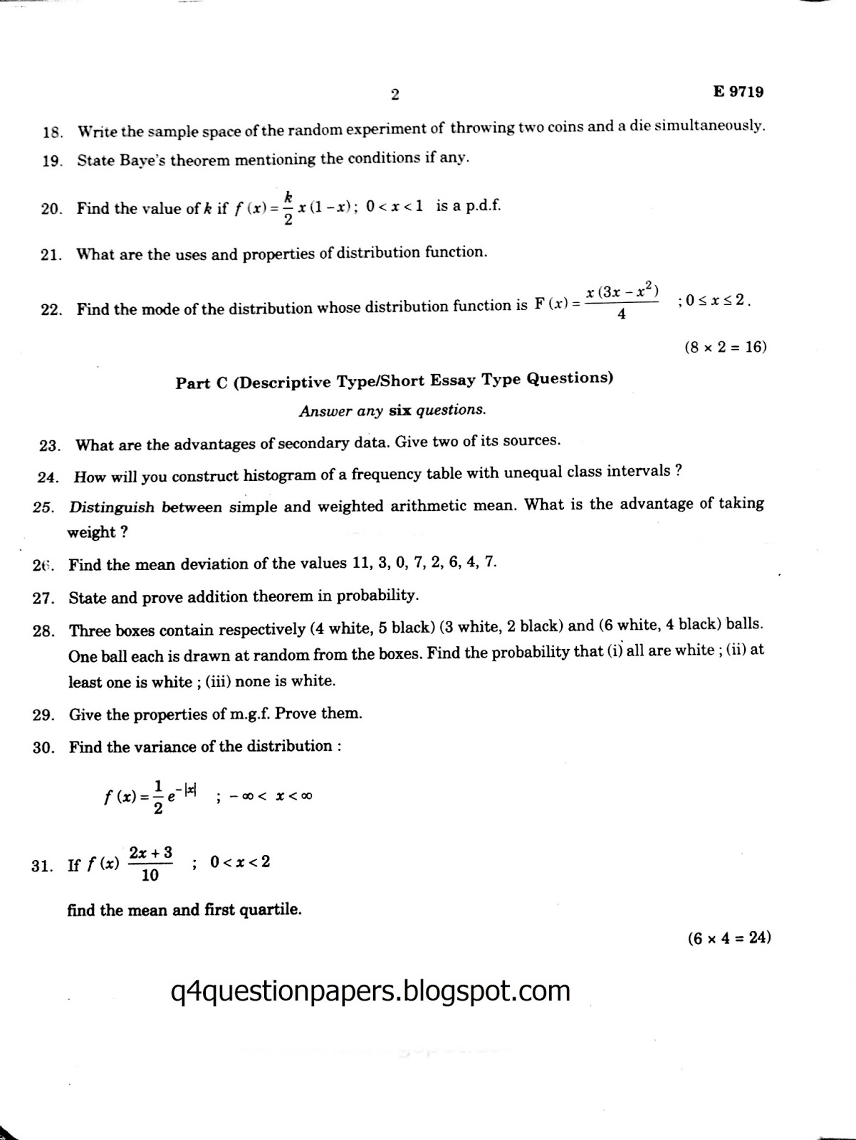 MGU BCA BASIC STATISTICS(STATISTICS) semester 1 2014 Previous Year