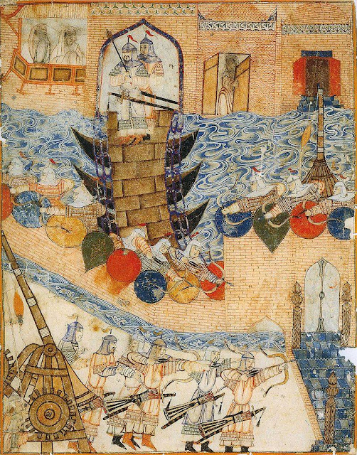 Падение Багдада.  Иллюстрация из рукописи «Джами ат-таварих», XIV век.  (Государственная библиотека, Берлин)