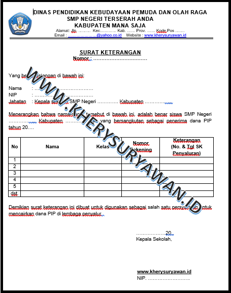 2 Contoh Surat Keterangan Kepala Sekolah Untuk Pencairan PIP Tahun 2022