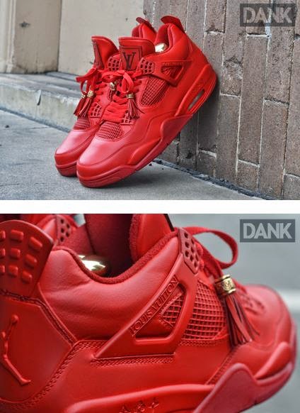 THE SNEAKER ADDICT: Air Jordan 4 “Red Louis Vuitton Don” Dank Customs Sneaker (Detailed Images)