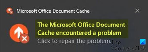 Microsoft Office 문서 캐시에 문제가 발생했습니다.