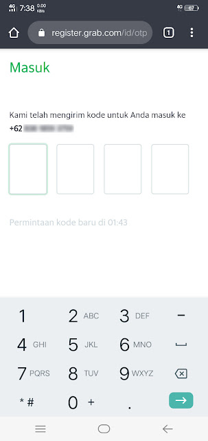 03. Masukan kode OTP dari Grab