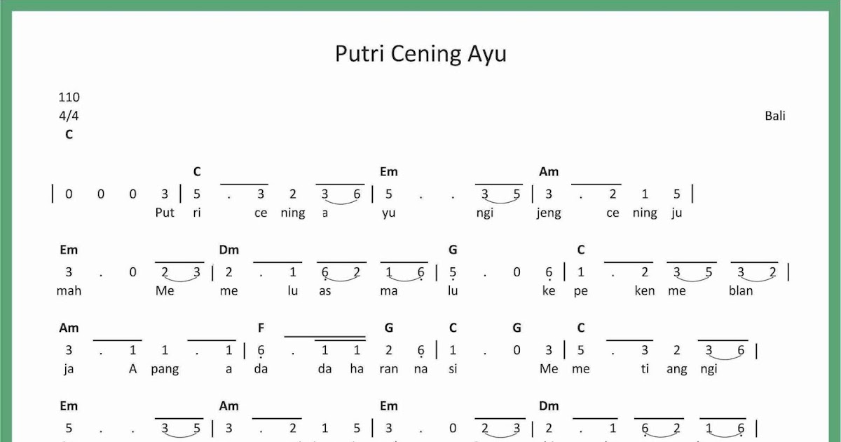 Not Angka Putri Cening Ayu Seputar Musik Not Angka Putri Cening Ayu Seputar Musik