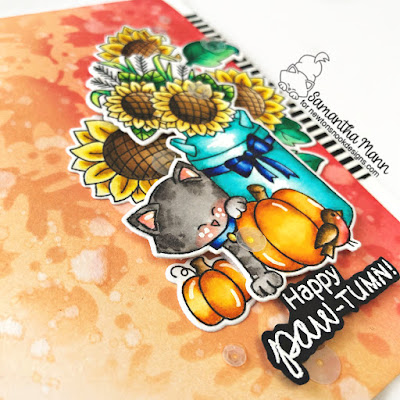 Happy Paw-tumn Card by Samantha Mann for Newton's Nook Designs, Cards, Card Making, Distress Inks, Ink Blending, Stencil, Fall, Sunflowers, #newtonsnook #stencil #distressinks #inkblending #cards #cardmaking