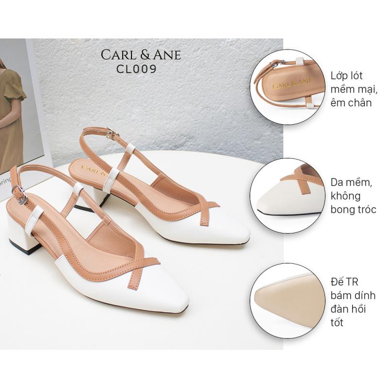 Giày cao gót thời trang mũi vuông gót hở phối dây quai mảnh kiểu dáng basic cao 5cm màu kem – CL009
