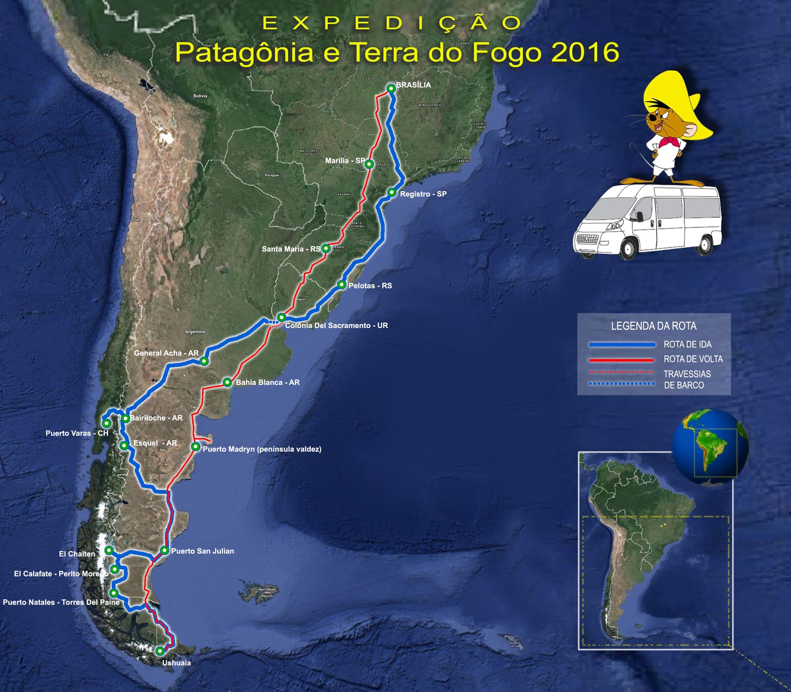 Mapa da viagem - Postagem 25.01.2016