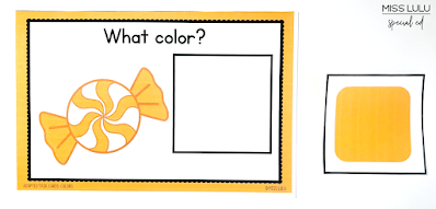 what color task card with orange candy and one matching option