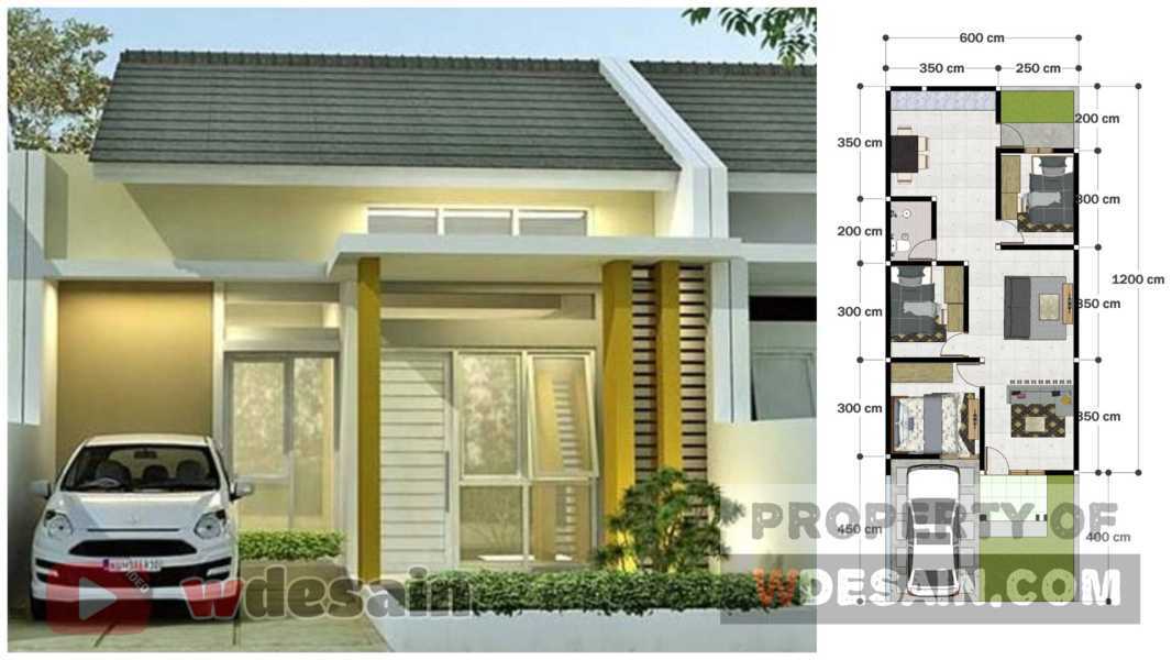 Denah rumah 6x12 3 kamar tidur 1 lantai