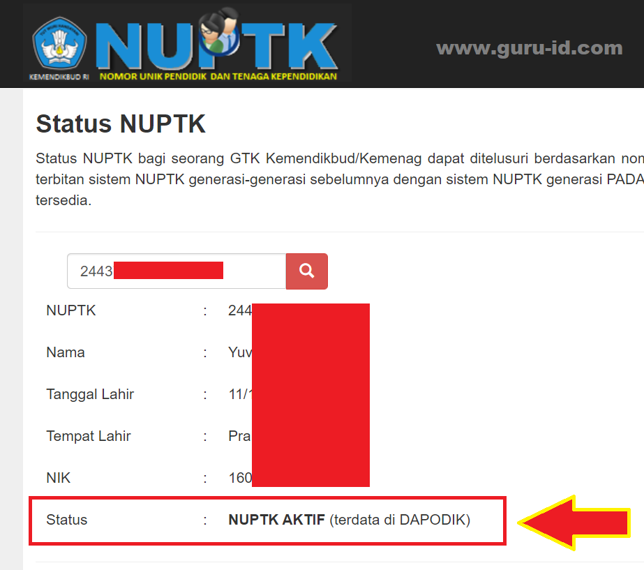 Cek Keaktifan NUPTK di gtk.data.kemdikbud.go.id/Data/Status Modul