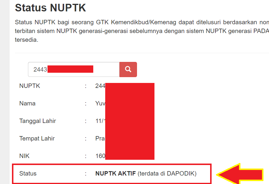 Cek Keaktifan NUPTK di gtk.data.kemdikbud.go.id/Data/Status Modul
