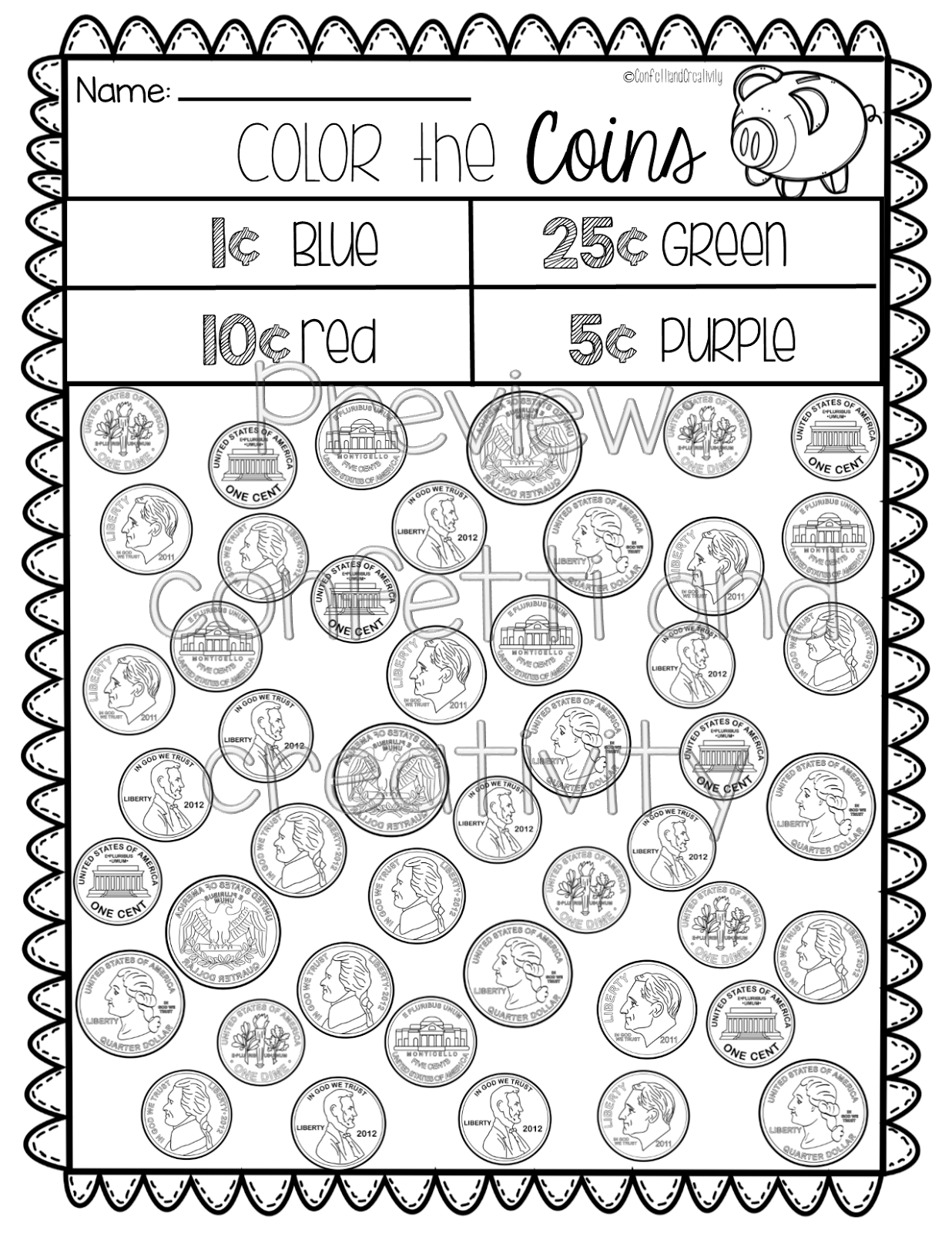 Identify coins and values worksheet