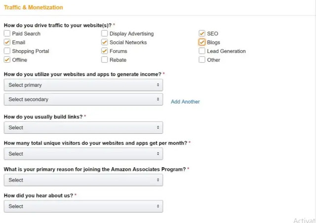 กรอกข้อมูลการสมัคร amazon affiliate