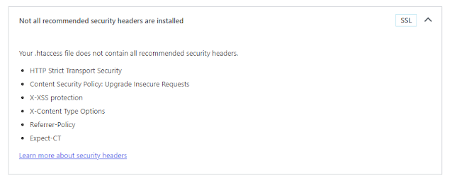 Memperbaiki peringatan isu Your .htaccess file does not contain all recommended security headers di wordpress