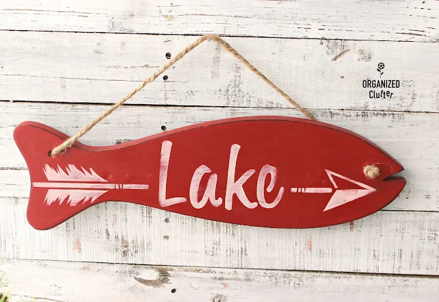 Thrift Store Fishing Rod Holder Repurposed As Lake Sign #oldsignstencils #stencil #upcycle #sign #thriftshopmakeover #Lakesign