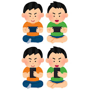 スマートフォンでゲームをやる子供のイラスト（男の子）