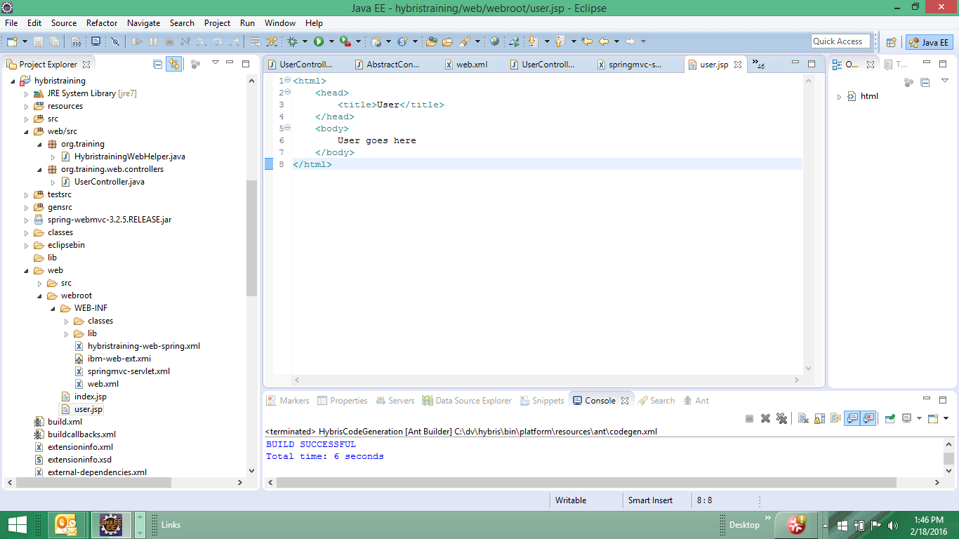 Hybris Basic: Exercise to how display user information on JSP page