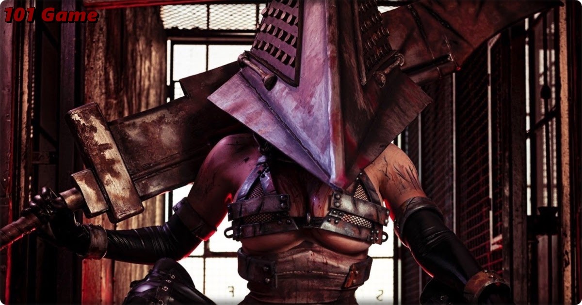The Pyramid Head hides his face with a pyramid-shaped helmet. 