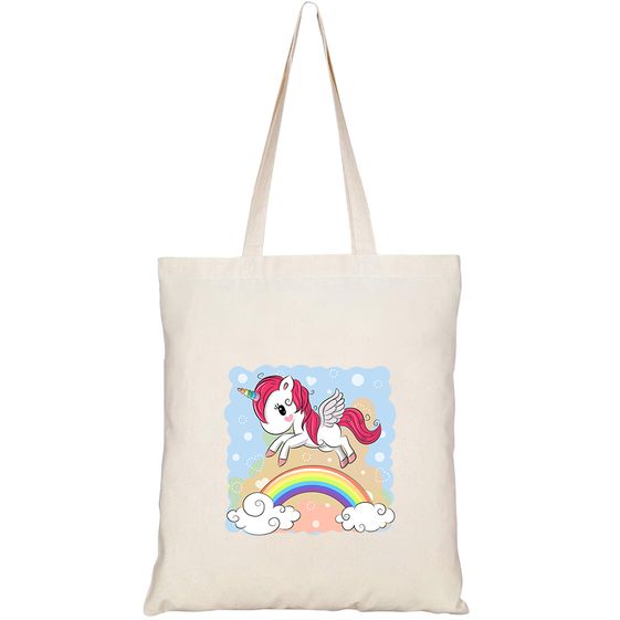 TÚI VẢI TOTE CANVAS IN HÌNH CUTE CARTOON UNICORN FLYING OVER HT545 – HTFASHION