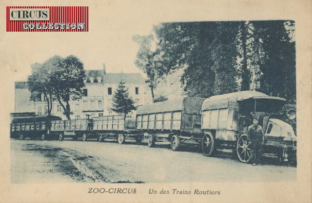 Carte postale de l'un des trains routiers du Zoo-Circus de M. Alfred Court