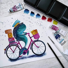 05-Postman-on-a-bicycle-Katya-Goncharova-9-Whale-Paintings-and-1-Giraffe-www-designstack-co
