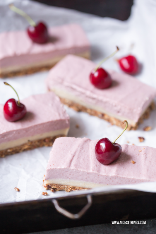 Vegan No Bake Dairy Free Cherry Cheesecake Bars Recipe