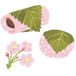 「おあじはいかが４月号」暮らし歳時記の4月の桜もちのイラストレーション
長命寺と道明寺