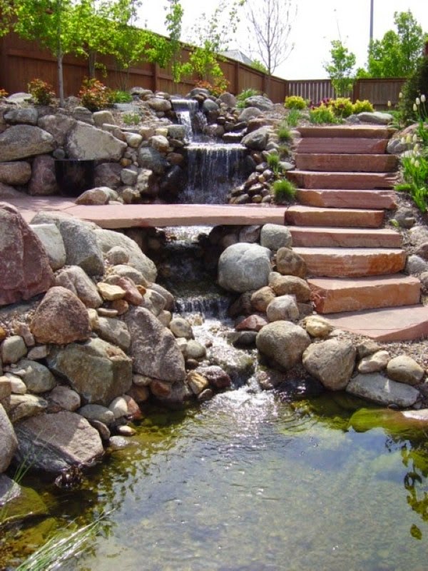 A relaxing garden and backyard waterfalls
