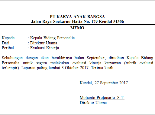 Contoh Surat Memo Informasi Seputar Dunia Militer Dan