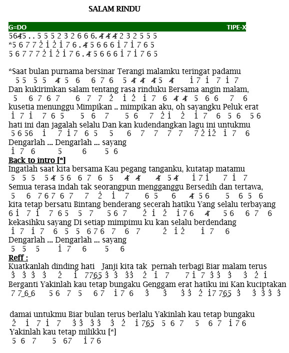 Lirik Dan Not Angka Pianika Salam Rindu Tipe X Jejakchord Blog Kumpulan Chord Dan Not Lagu