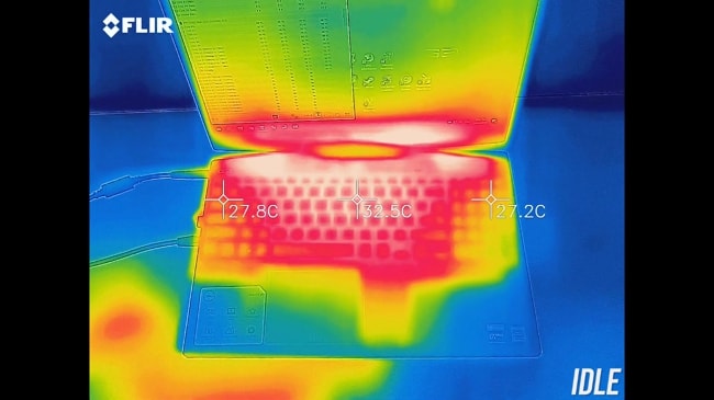 The exterior of laptop is at mid 30 degrees C at idle mode.